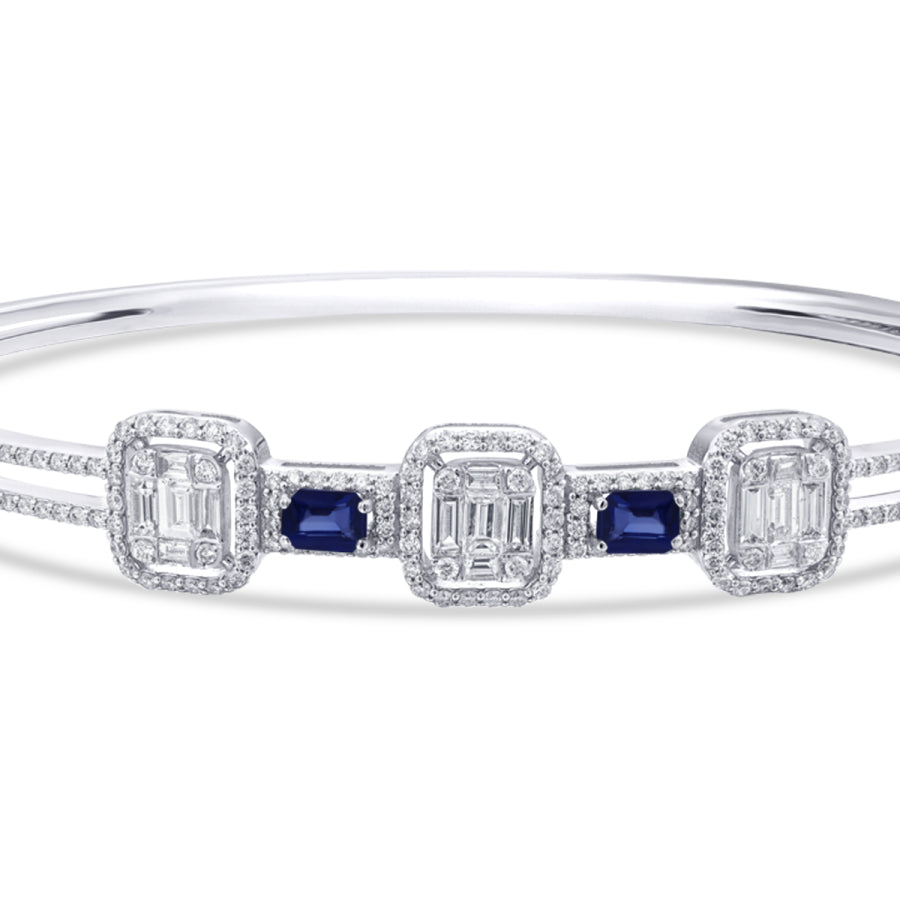 1,84 Carat Diamond Baguette Sapphire Bangle
