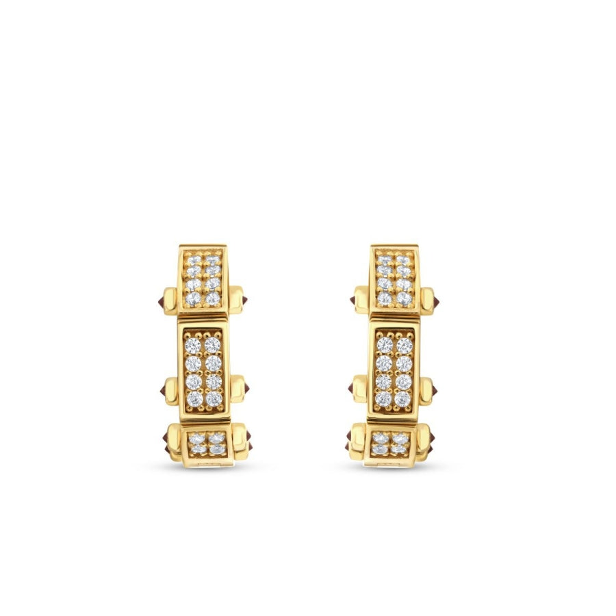 Gold Side Stone Hoop Earrings