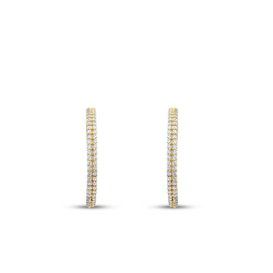 Gold Double Row Stone Hoop Earrings
