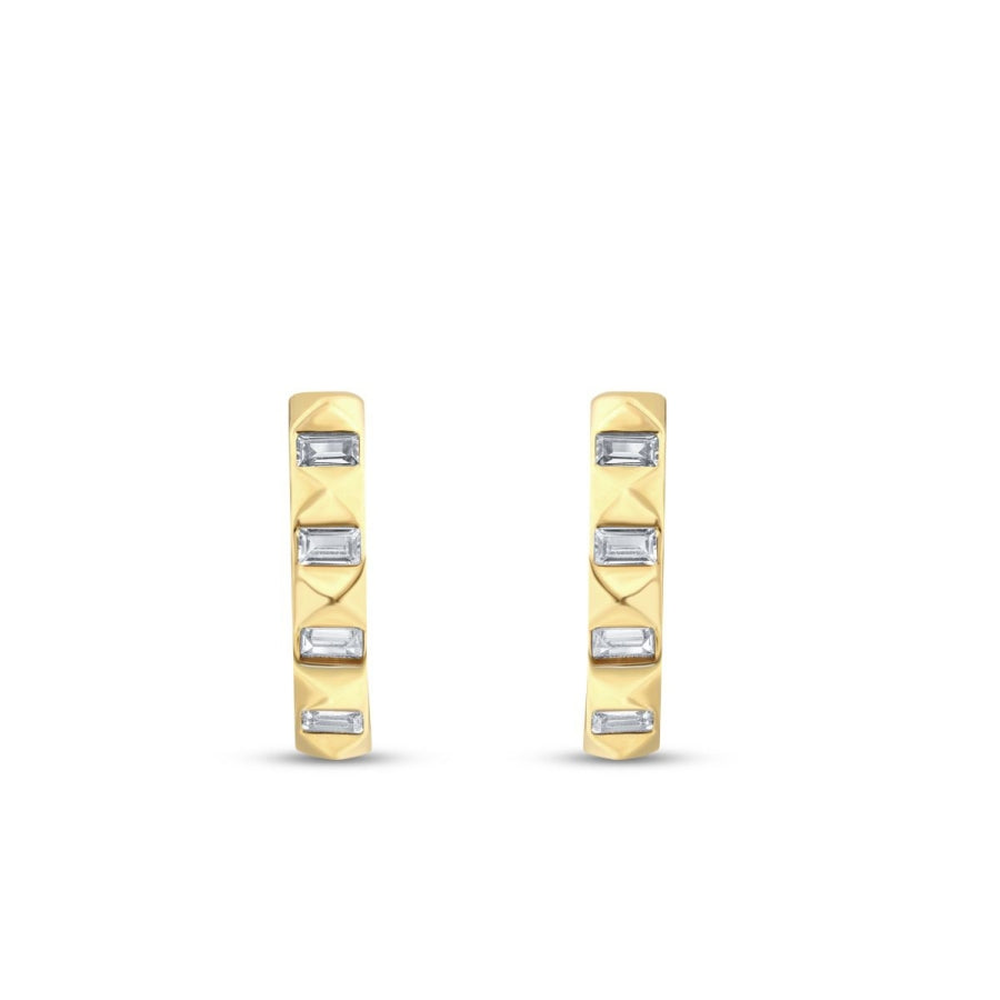 Gold Baguette Stone Hoop Earring