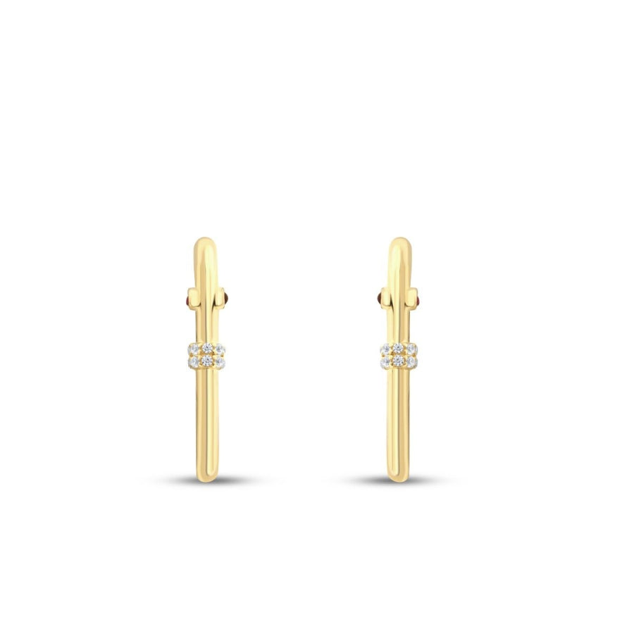 Gold Oval Side Stone Hoop Earrings