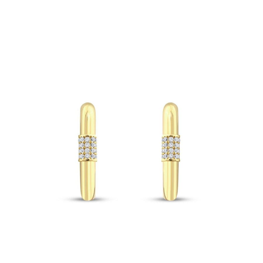 Gold Oval Stone Hoop Earrings