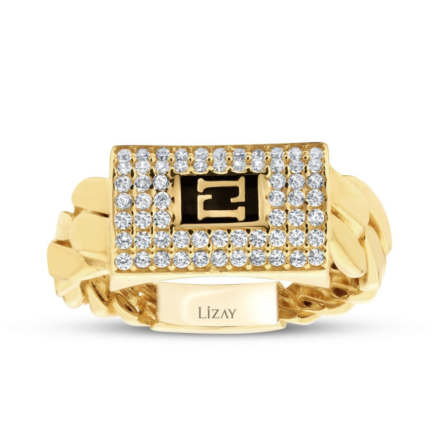 Gold Stone Chain Ring