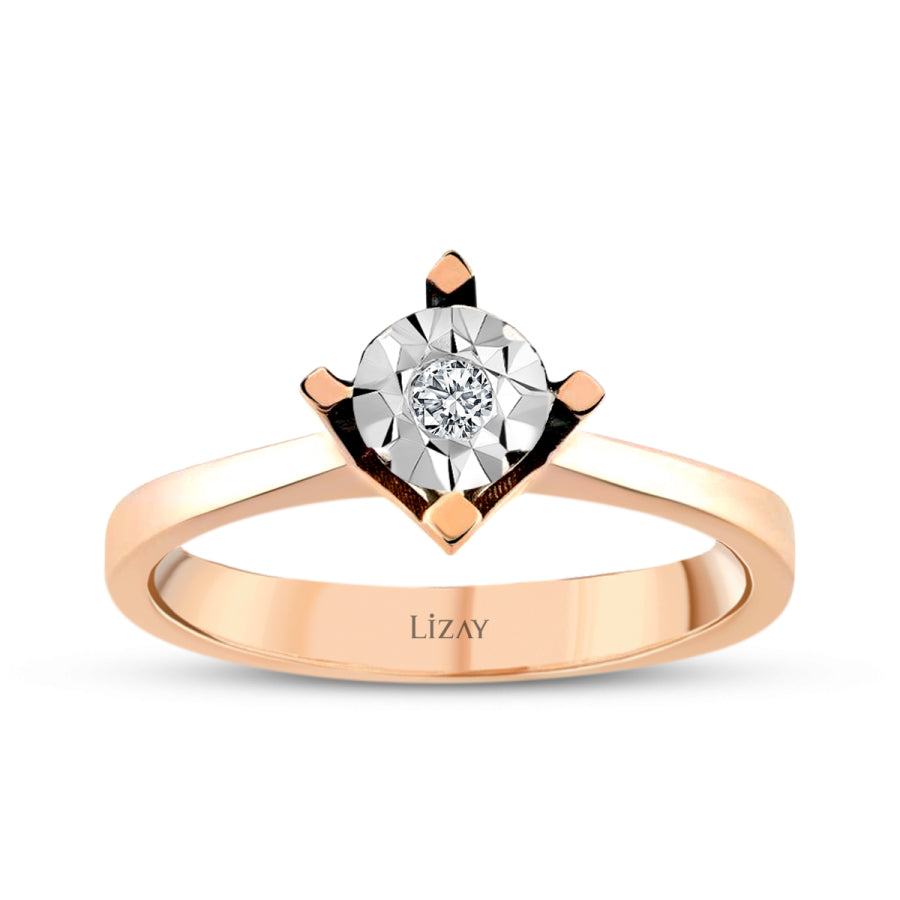 0,02 Carat Diamond Rounda Solitaire Engagement Rose Ring