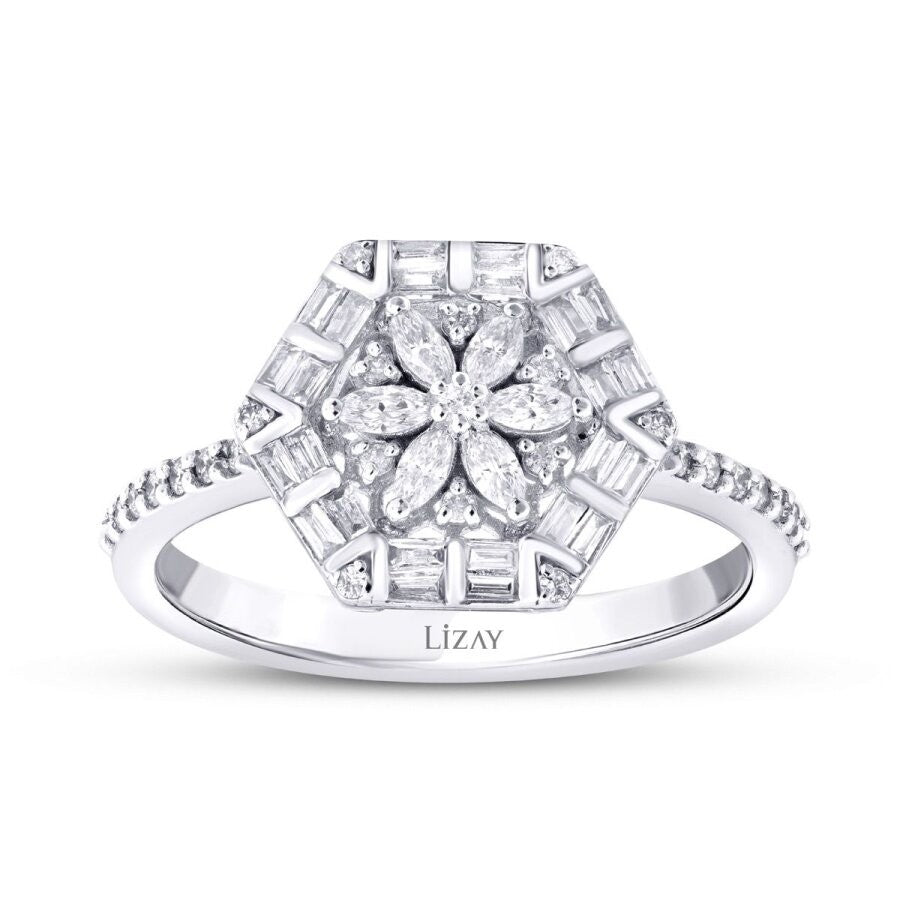 0.43 Carat Diamond Baguette Flower Ring