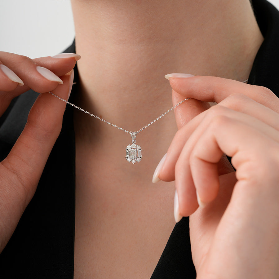0.49 Carat Diamond Baguette Necklace