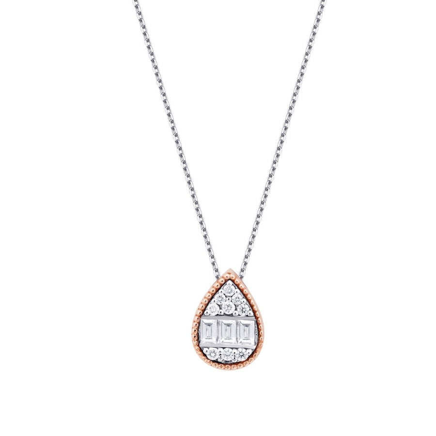 0,14 Carat Diamond Pear Baguette Necklace