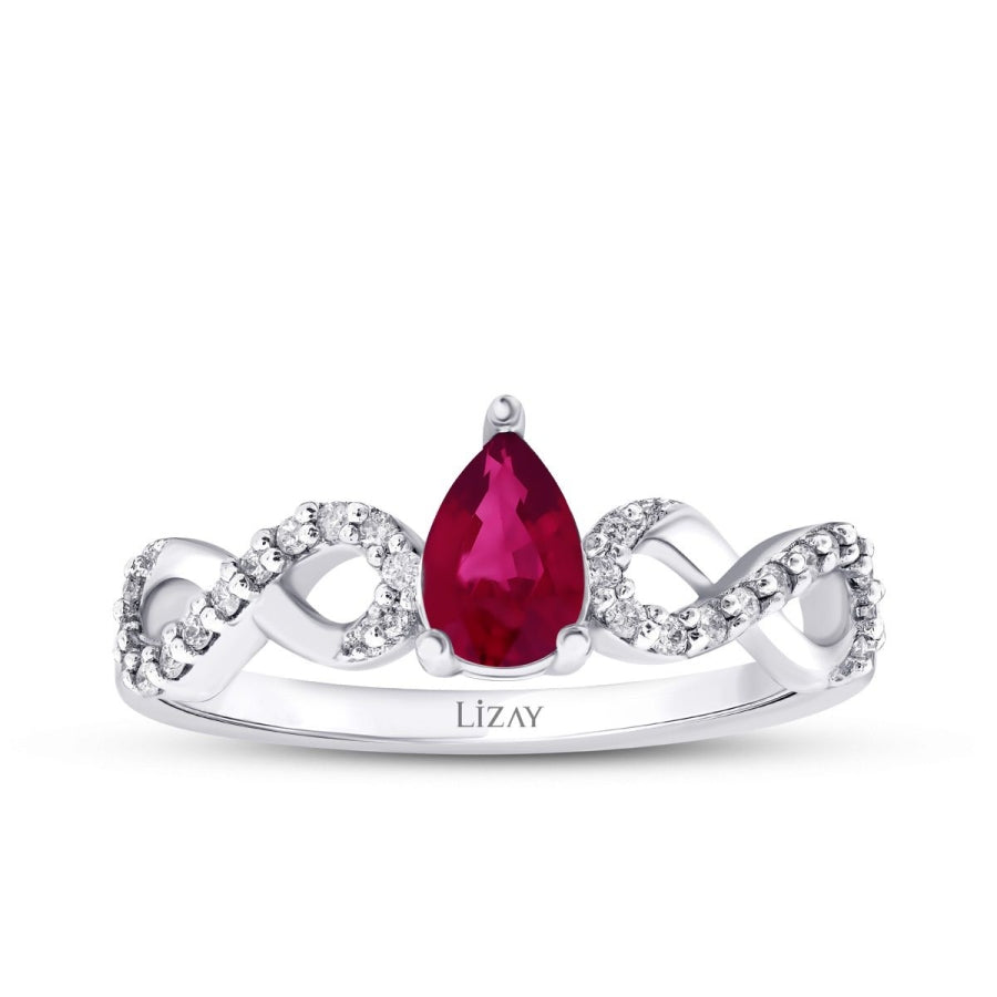 0,76 Carat Diamond Pear Ruby Ring