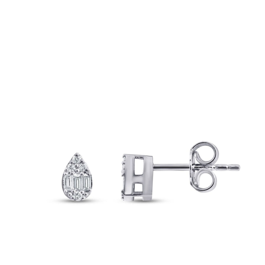 0,14 Carat Diamond Baguette Pear Earrings