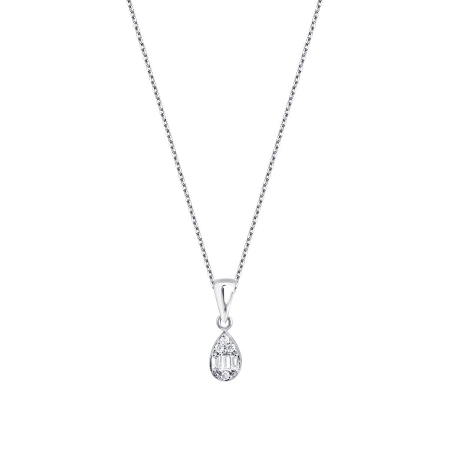 0,06 Carat Diamond Baguette Pear Necklace