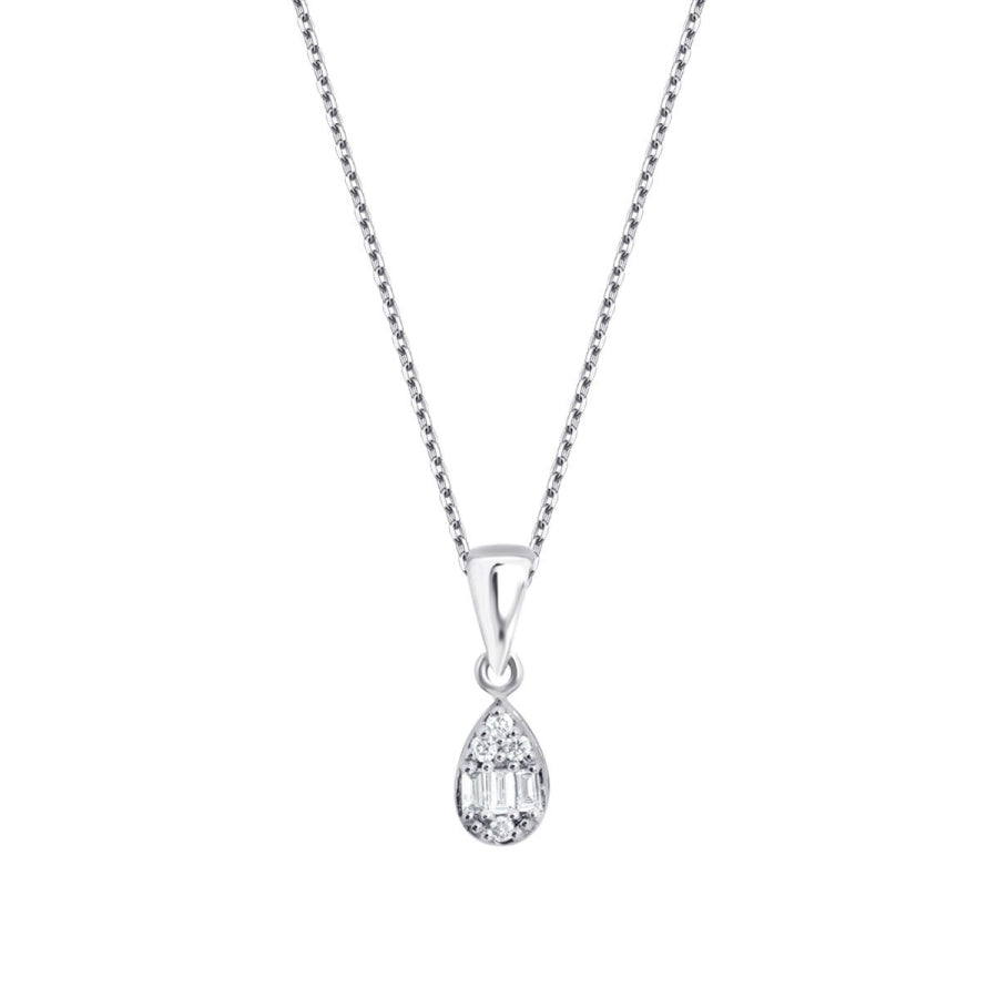 0,06 Carat Diamond Baguette Pear Necklace