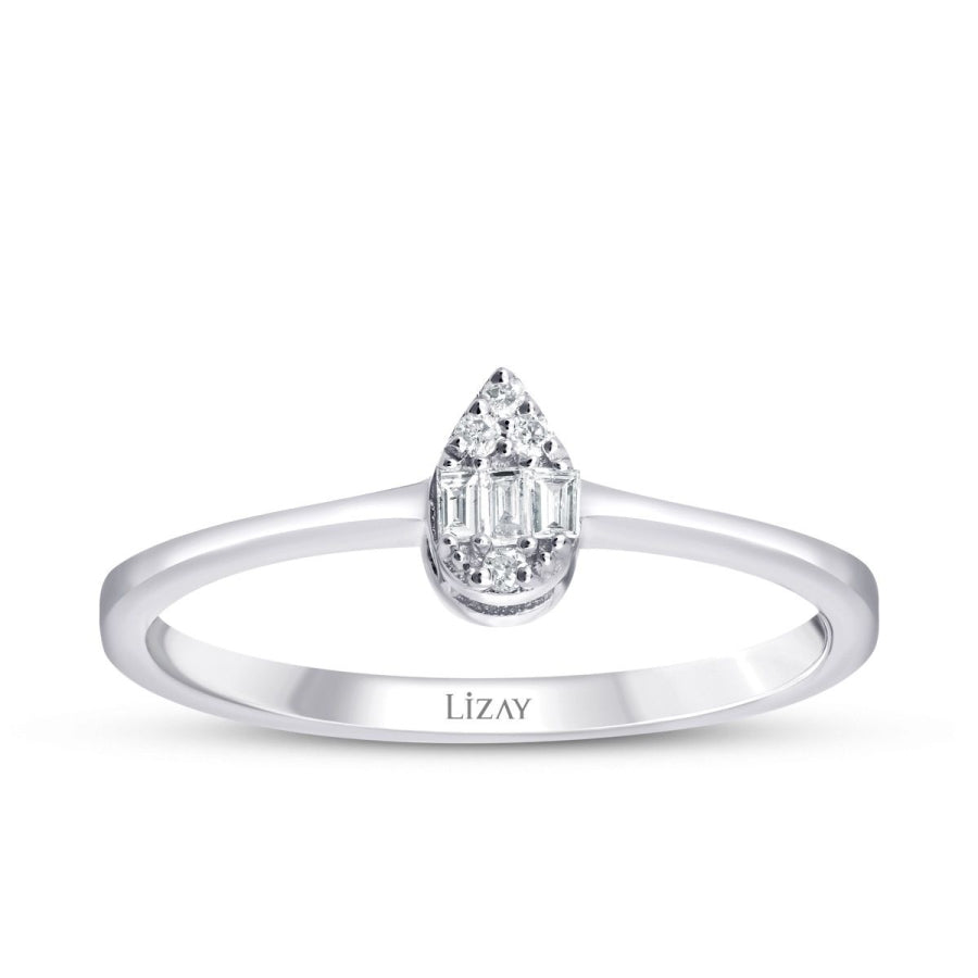 0,08 Carat Diamond Baguette Pear Ring