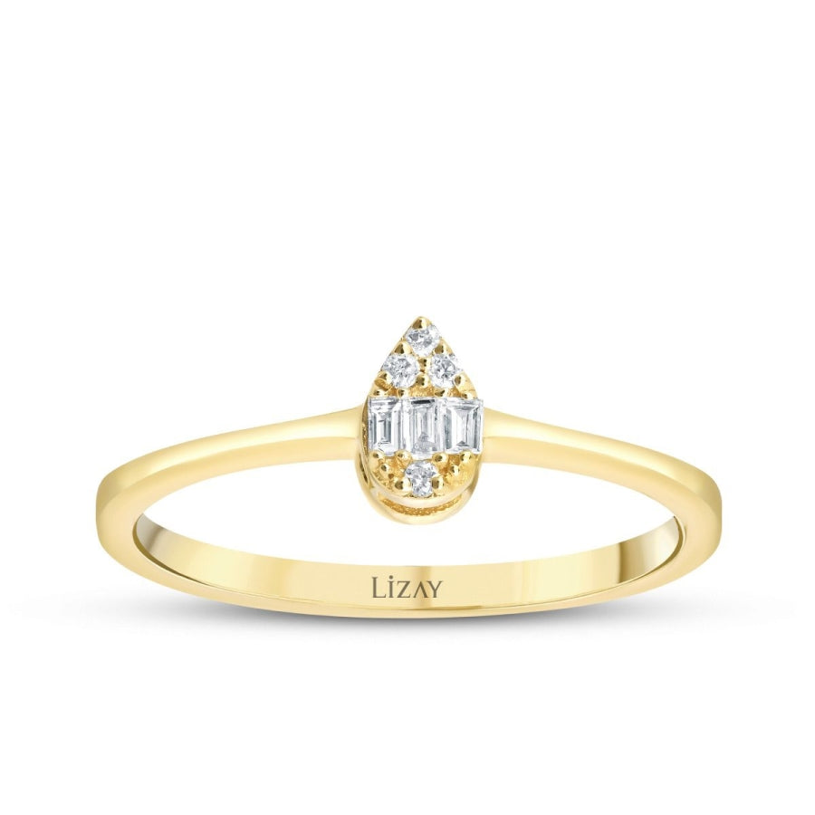 0,08 Carat Diamond Baguette Pear Ring