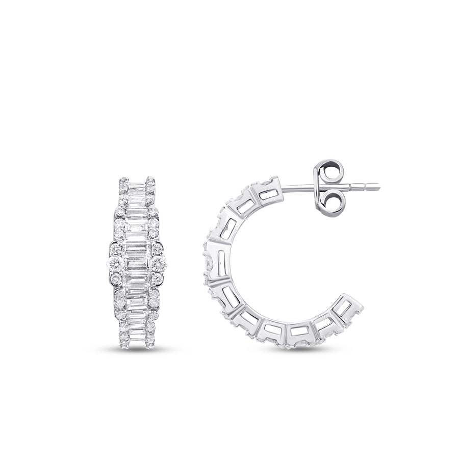 1,82 Carat Diamond Baguette Hoop Earrings