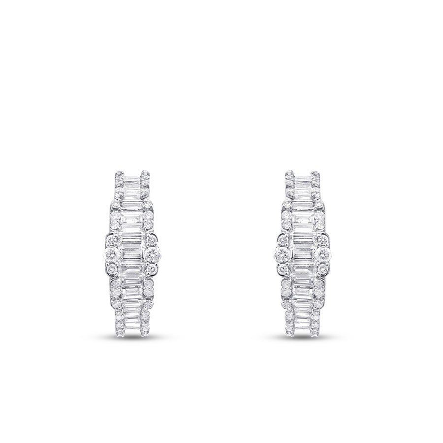 1,82 Carat Diamond Baguette Hoop Earrings