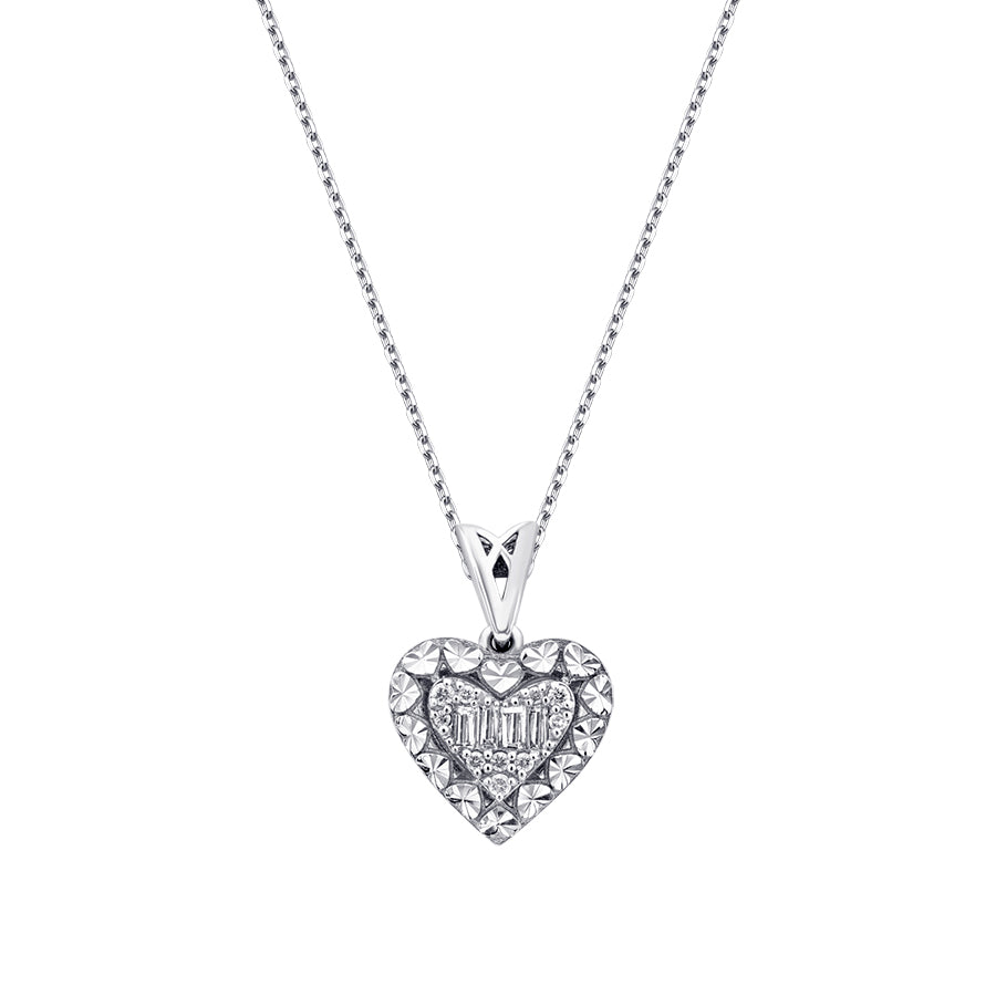 0,10 Carat Diamond Baguette Heart Necklace
