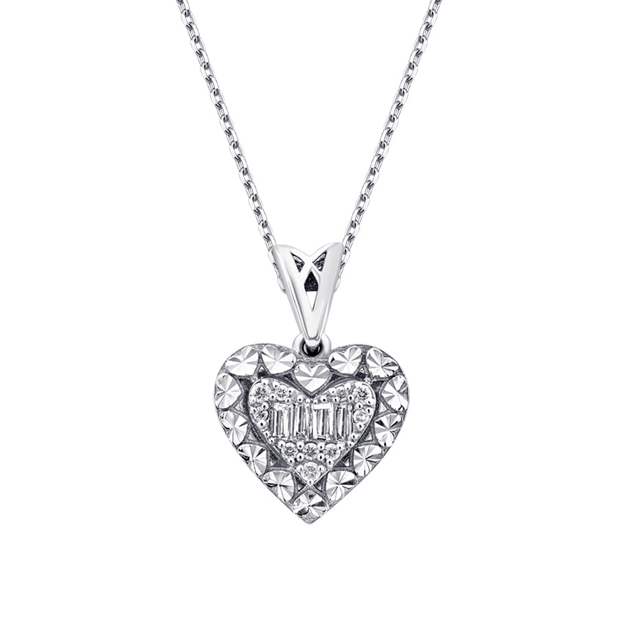 0,10 Carat Diamond Baguette Heart Necklace