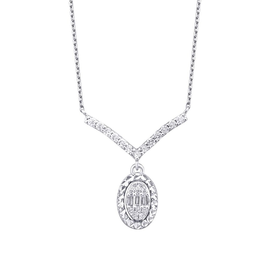 0,22 Carat Diamond Oval Baguette Necklace