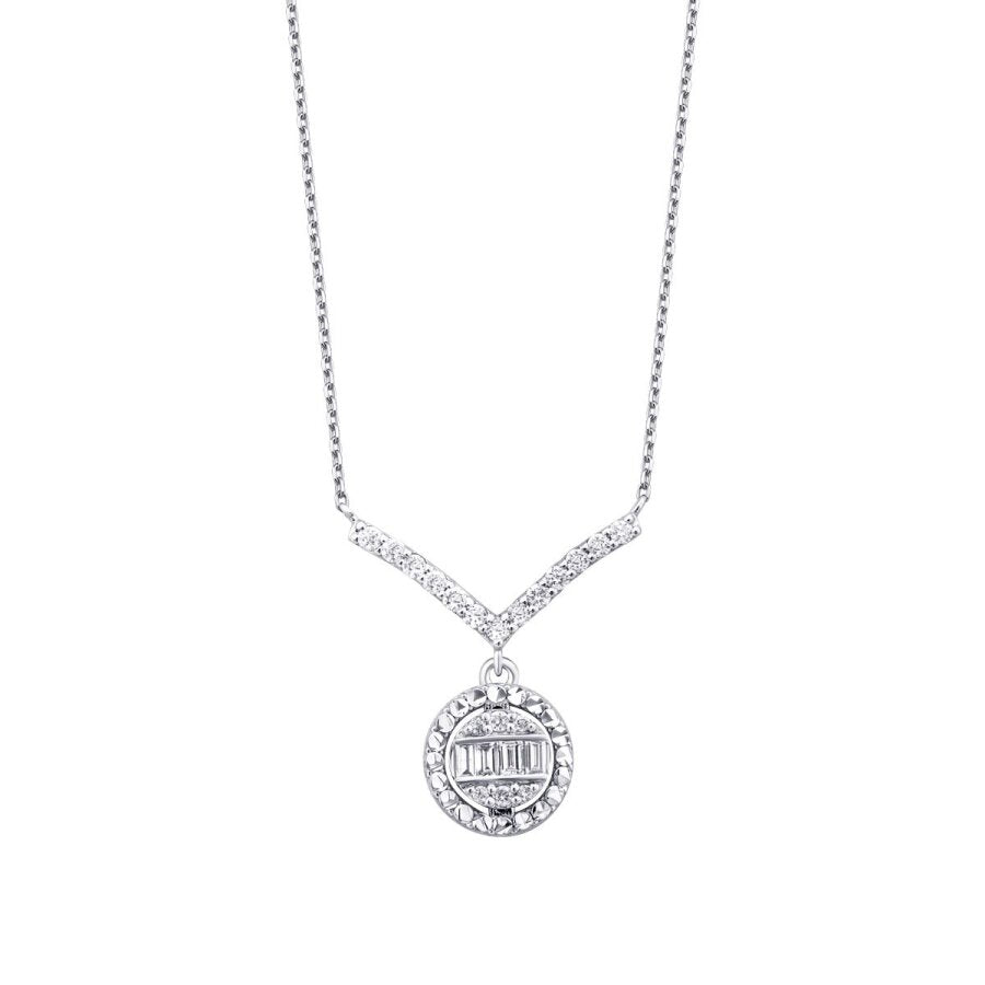 0,26 Carat Diamond Round Baguette Necklace
