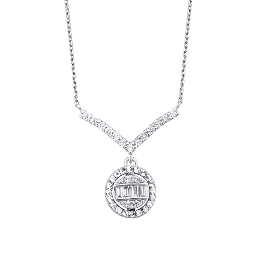 0,26 Carat Diamond Round Baguette Necklace