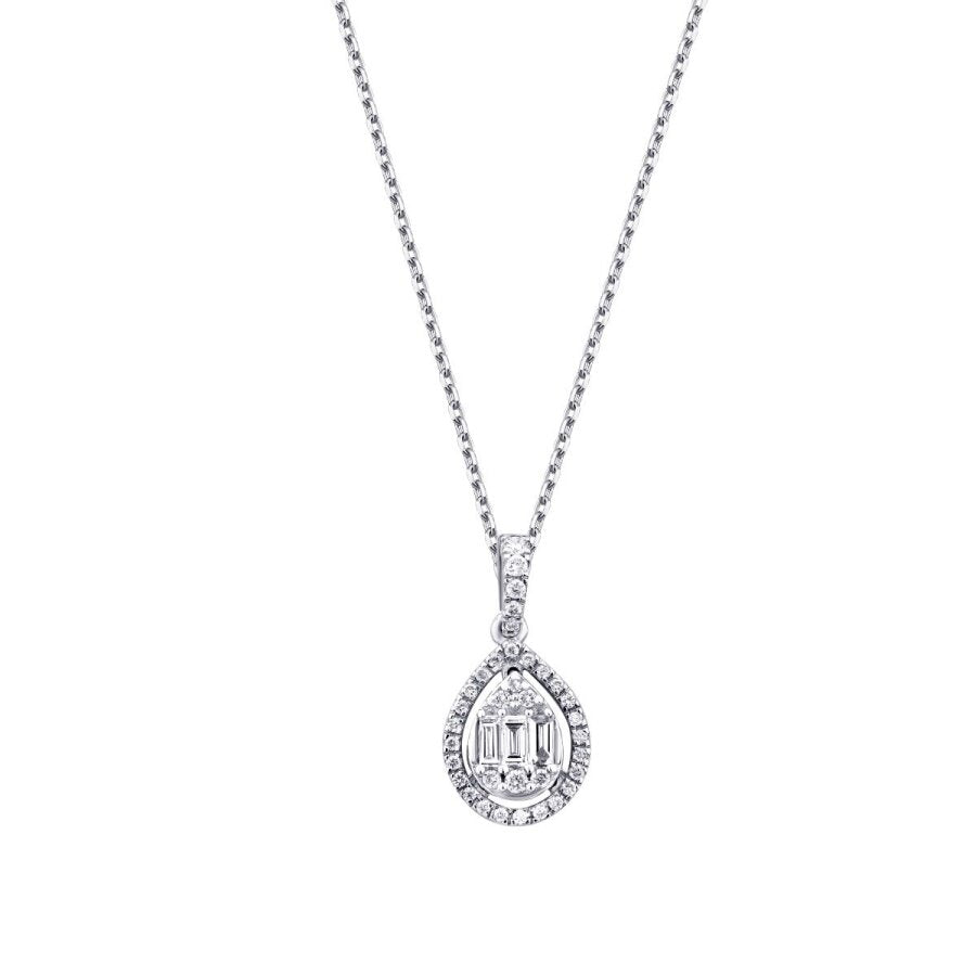 0,17 Carat Diamond Baguette Pear Necklace