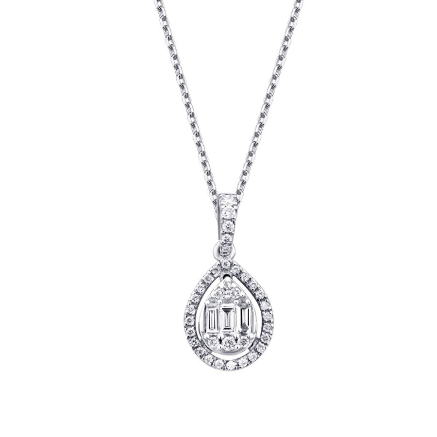 0,17 Carat Diamond Baguette Pear Necklace