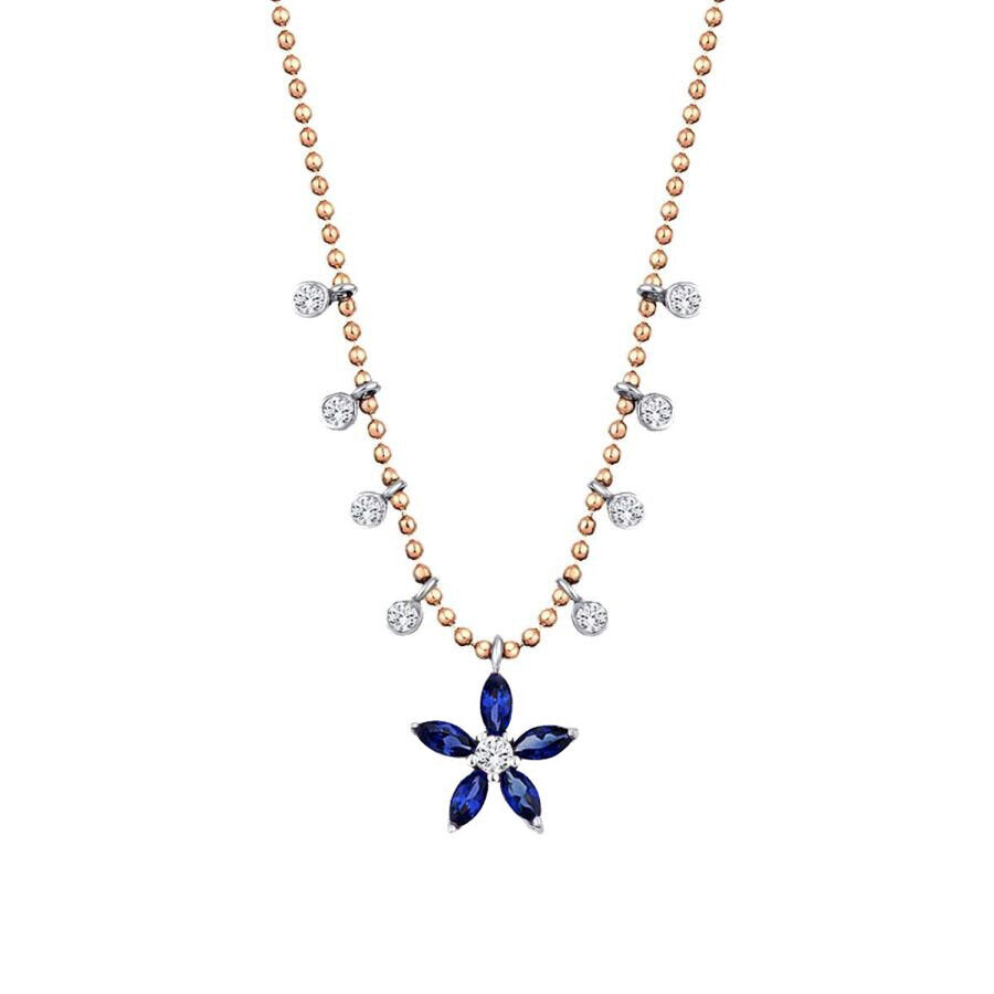 0.80 Carat Diamond Sapphire Flower Necklace