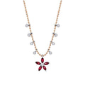 0,73 Carat Diamond Ruby Flower Necklace