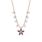 0,73 Carat Diamond Ruby Flower Necklace