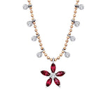 0,73 Carat Diamond Ruby Flower Necklace