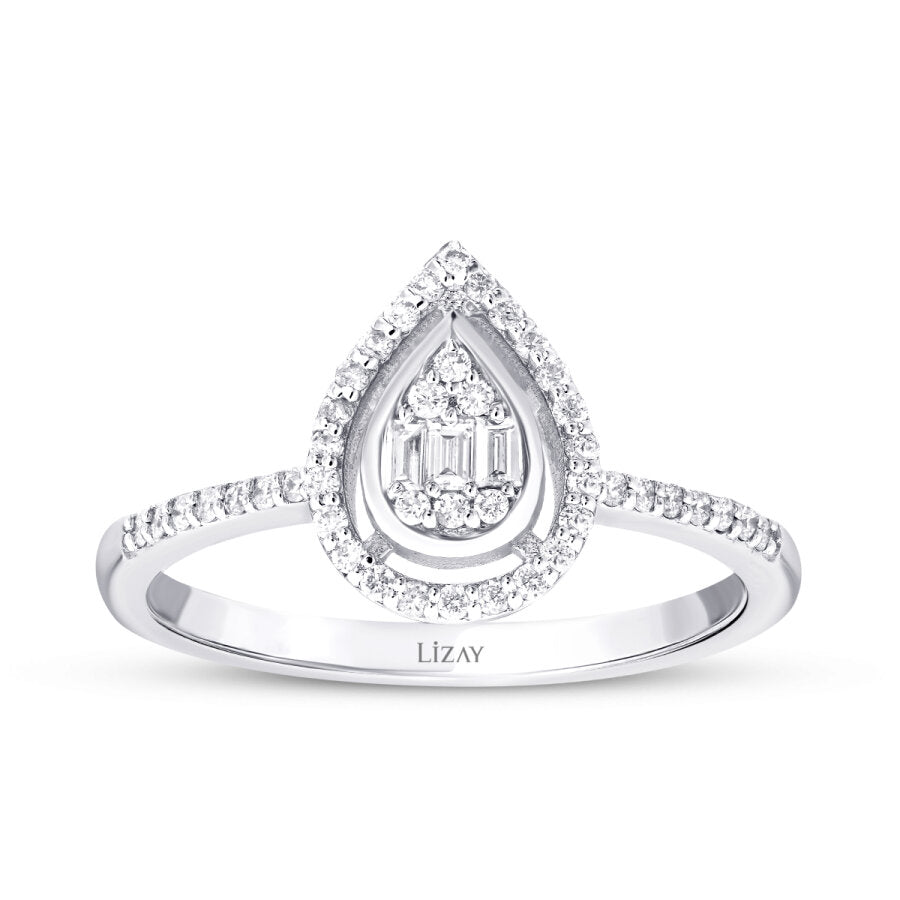 0.20 Carat Diamond Pear Baguette Ring