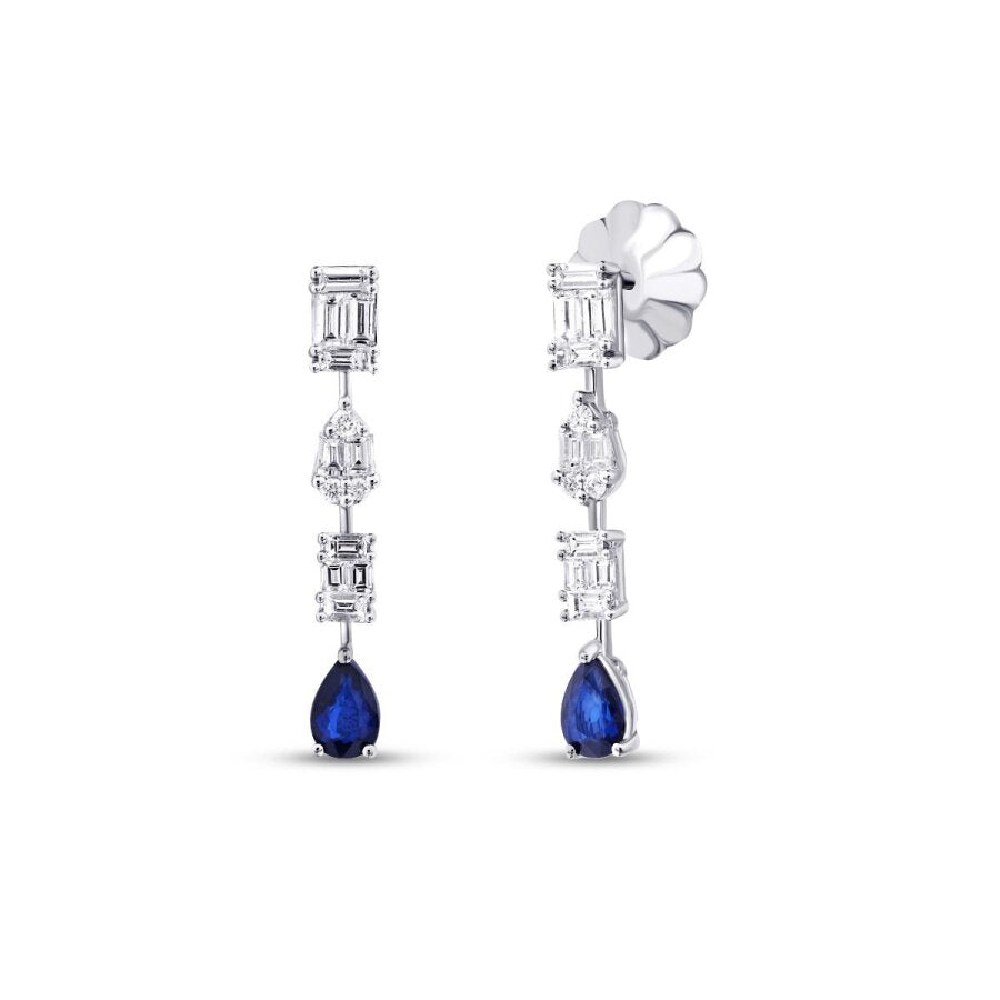 2,00 Carat Diamond Baguette Sapphire Earrings