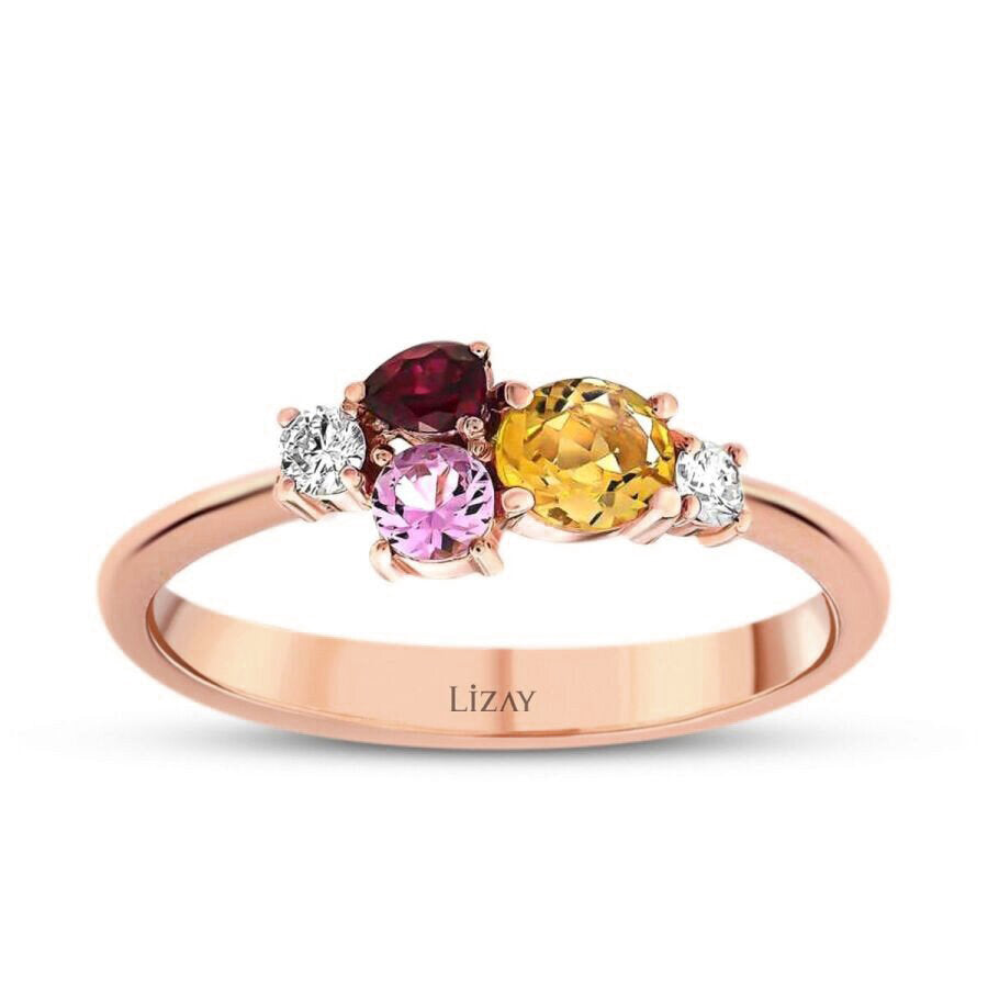 0,64 Carat Diamond Colored Stone Ring