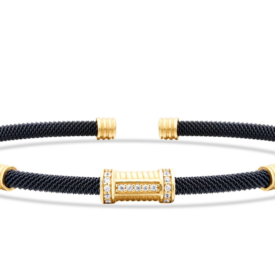 Gold Cylinder-Detail Men’s Bracelet