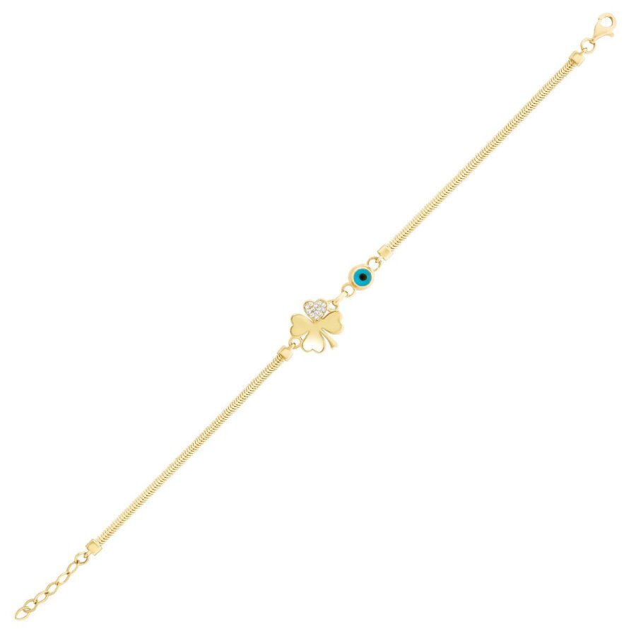 Gold Evil Eye Clover Bracelet
