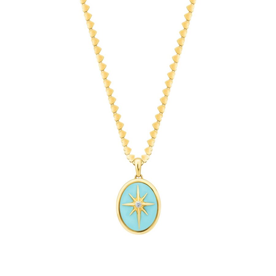 Gold Blue Enamel North Star Necklace