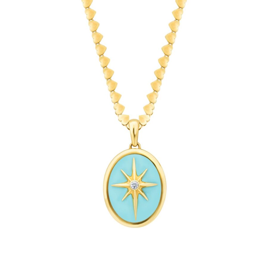Gold Blue Enamel North Star Necklace