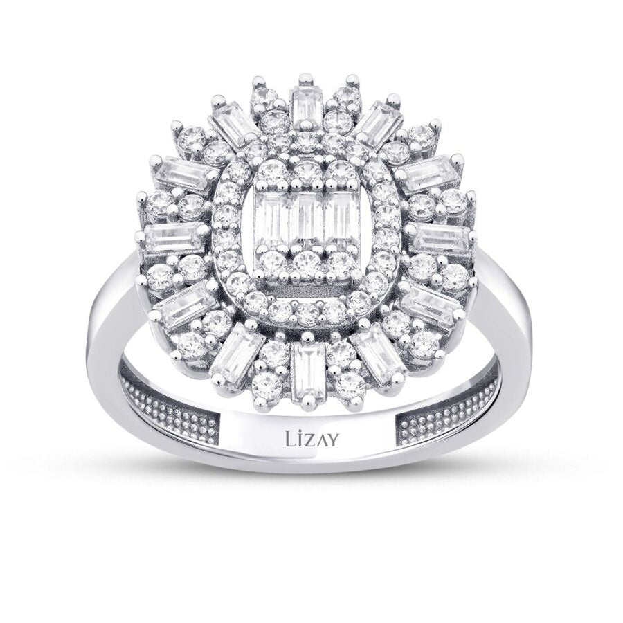 Gold Baguette Stone Halo Ring