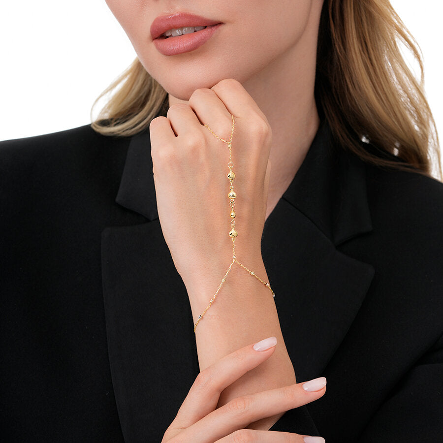 Gold Ball Heart Hand Chain Bracelet
