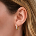 Gold Triangle Row Stone Hoop Earrings