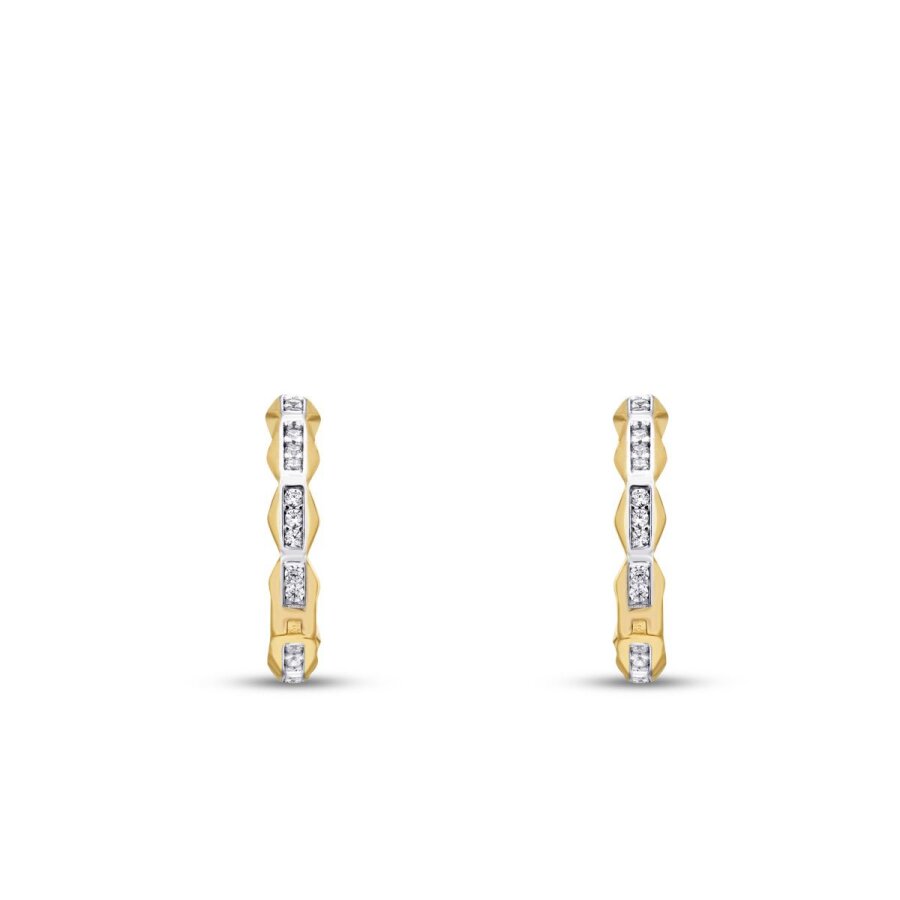 Gold Triangle Row Stone Hoop Earrings