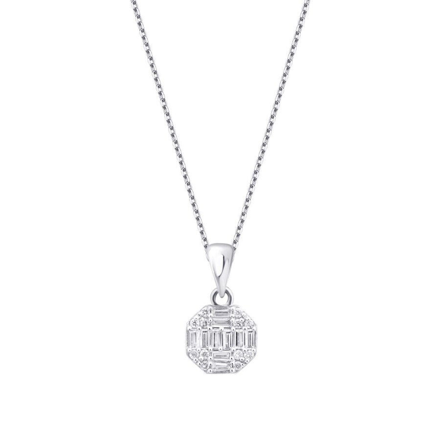 0,21 Carat Diamond Round Baguette Necklace