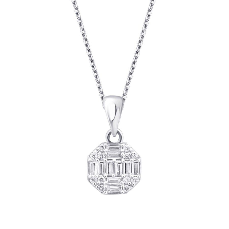 0,21 Carat Diamond Round Baguette Necklace