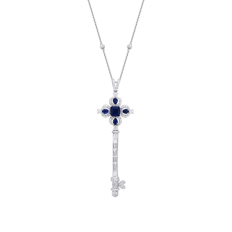 2,53 Carat Diamond Sapphire Key Necklace