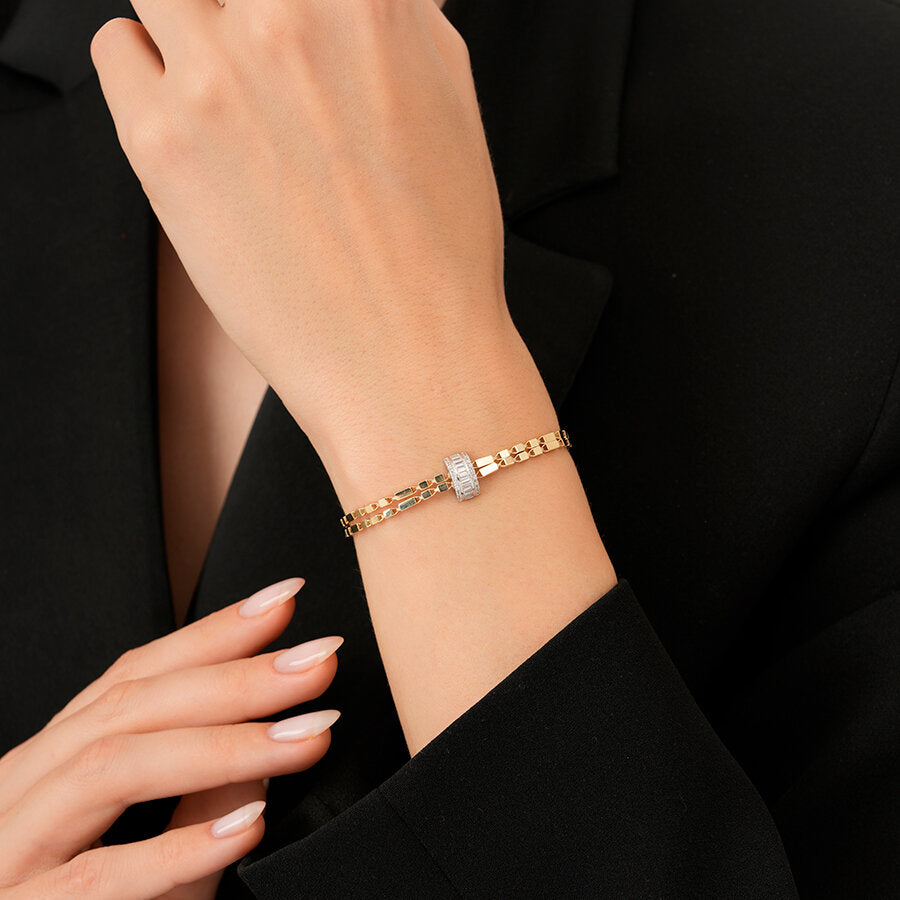 Gold Chain-Detail Baguette Bracelet