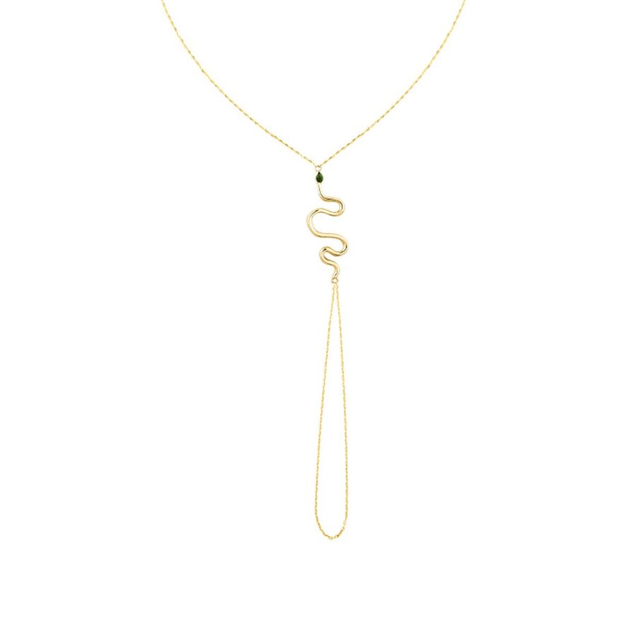 Gold Stone Snake Hand Chain Bracelet