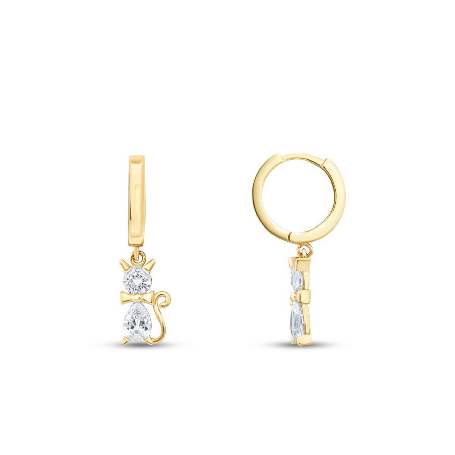 Gold Stone Cat Earrings
