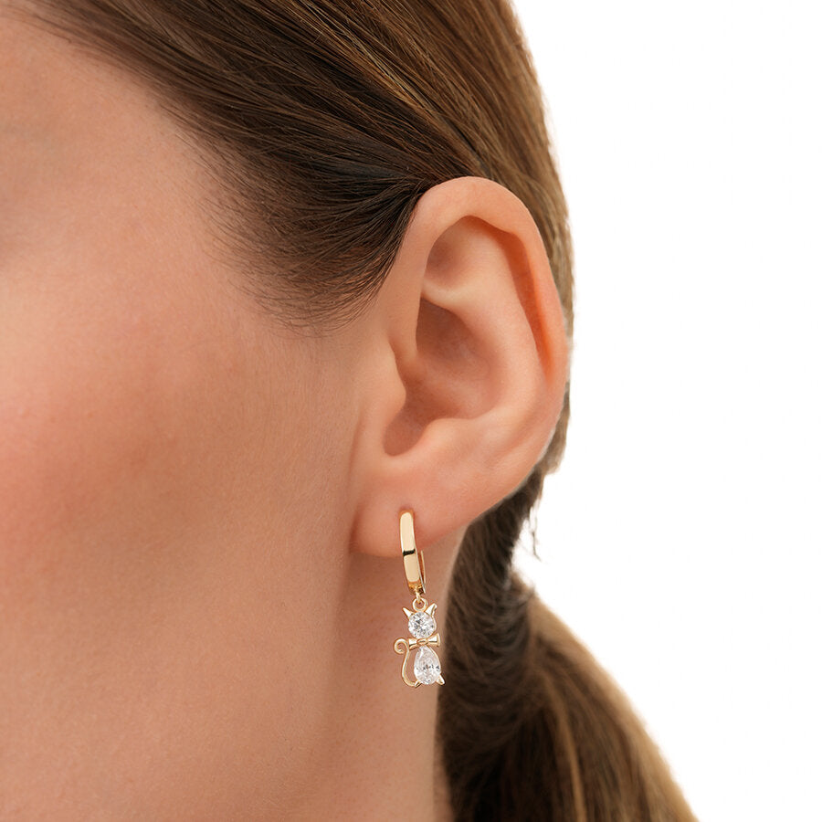 Gold Stone Cat Earrings