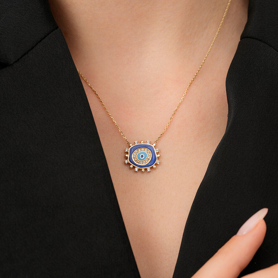 Gold Stone Blue Evil Eye Necklace