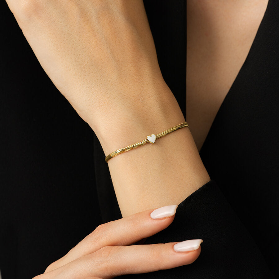 Gold Heart-Shaped Fishbone Chain Bracelet